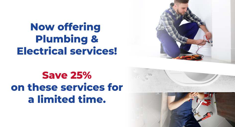 25% off plumbing and electrical services
